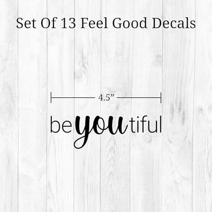 Affirmation Mirror Decals - Set of 6 Black Vinyl Quotes Be Amazing Today | Hello Beautiful | I Look Good | You Look Fabulous Darling Bathroom Mirror Sticker - color: Black Affirmation