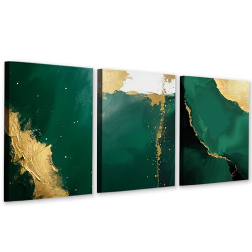 Abstraction Green and Gold Wall Art Canvas Prints Bedroom Wall Decor,Maximalist Framed Art Posters Living Room Aesthetics Dining Room Decorations Set of 3 (12"x16") - color: 12x16 Framed Abstraction Green Wall Art
