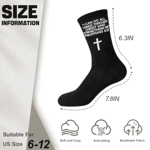 3 Pairs Christian Socks,Novelty Christian Easter Basket Stuffing - color: Philippians 4:13 - Black