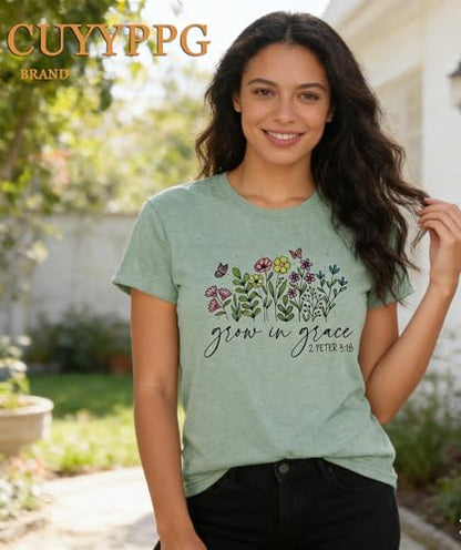 Christian T Shirts for Women God Jesus Faith Graphic Tees - color: Light Green-c, size: X-Large