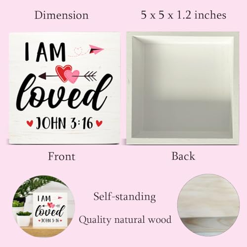 Christian Desk Decor, Rustic I Am Loved Scriptures Wooden Sign - color: Loved