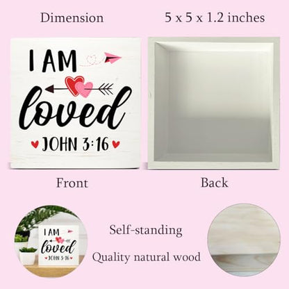 Christian Desk Decor, Rustic I Am Loved Scriptures Wooden Sign - color: Loved