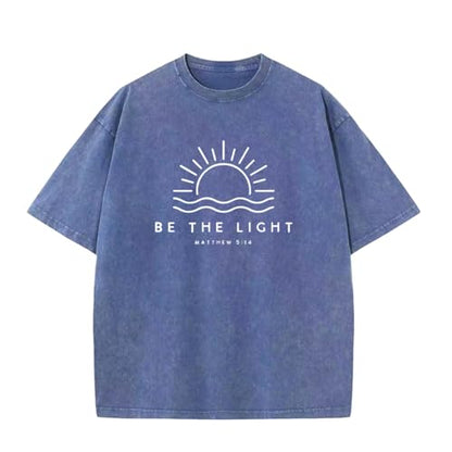 Christian Be The Light Shirts for Men Jesus God Faith Religious Bible Verse T Shirt Oversized Acid Wash Graphic Tees - color: Blue, size: Medium