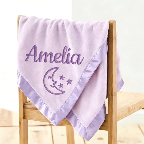 Personalized Baby Blanket with Embroidered Name,Custom Baby Receiving Blankets Soft Fleece Toddler Blanket for Newborn Baby Girl Shower Gifts -36" x 36" - color: Purple