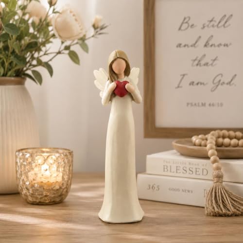 7.48-Inch Guardian Angel Figurine Holding Red Heart for Women - size: 7.48"H