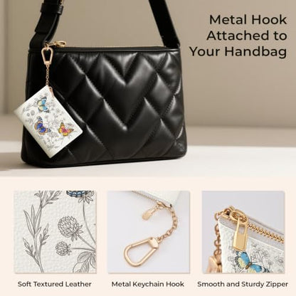 Butterfly Floral Keychain Coin Purse for Women Small Change Pouch - color: Butterfly Floral