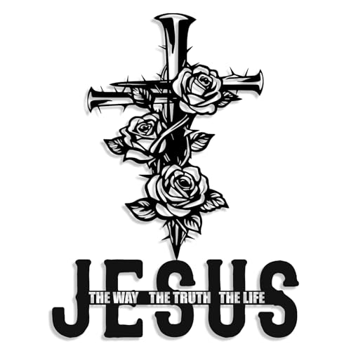 Kercan Jesus Cross Metal Wall Decor Christian Wall Art for Home Religious Cross Decoration Living Room Bedroom Prayer Room The Way The Truth The Life Christ Inspired Christian Gift for Family Friends - style: Set of 2