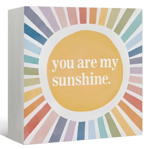 You Are My Sunshine Nursery Sign Decor，Boho Nursery Wood Block Signs for Kids Boy Girl Nursery Toddler Room Bedroom Playroom Decor Shelf 5X5 table deco - color: You Are My Sunshine-5x5