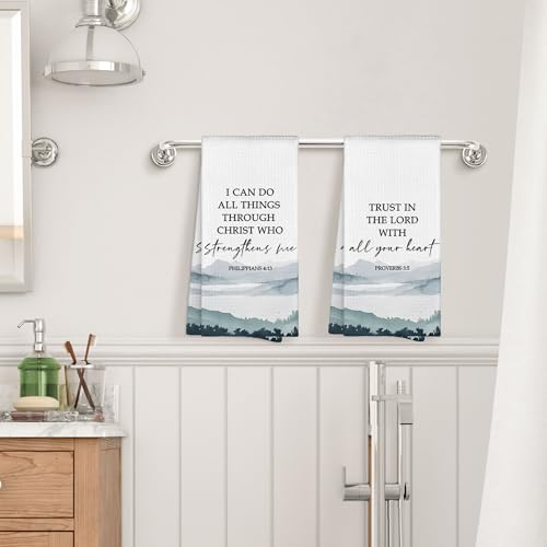 Boho Christian Bible Inspirational Kitchen Towels 16x24 Set of 2, Mountain Woodland Dish Towels Cloths Dishcloths Tea Towel Gifts, Philippians Proverbs Bathroom Kitchen Hand Towel Decor - color: Mountain