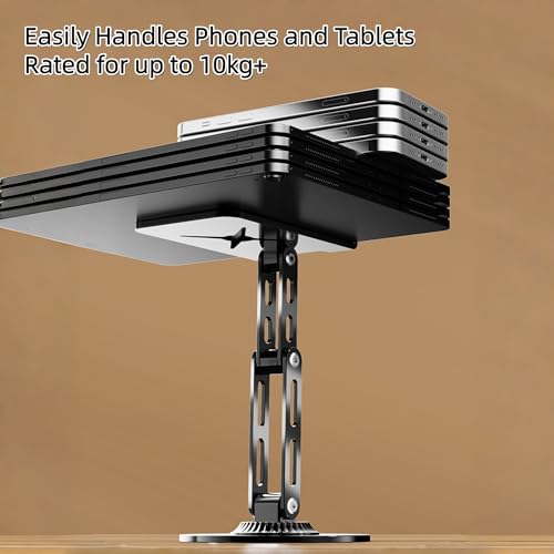 All-Metal Cell Phone Stand 360° Rotatable & Height Adjustable - 25KG Super Load-Bearing, Foldable Desk Stand for Phone, Compatible with iPhone 17/16/15/14 (Black) - color: A-Tri-Fold - Black