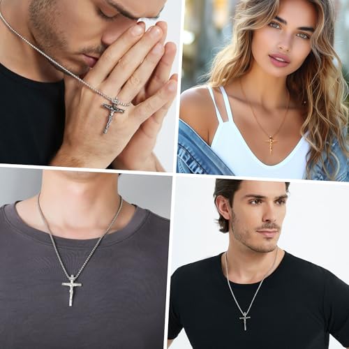 Crucifix Cross Necklace for Men and Women with Exquisite Jesus Pendant and Stainless Steel Chain 16-30 Inch - color: Yellow Gold, size: 0 Inch=No Chains, style: Medium Pendant-1.8"x1.1"