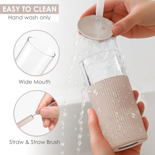 SANDJEST Glass Tumbler with Straw and Lid, Glass Water Bottle with Silicone Sleeve 20oz, Smoothie, Iced Coffee Cup, Gifts for Women Teen Girls Birthday Christmas (Light Brown) - color: Brown