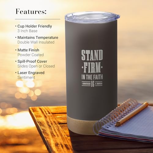 Christian Art Gifts 16 oz. Brown Stand Firm Bible Verse Travel Tumbler