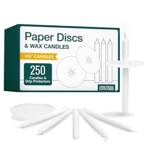 Concordia Supply 4.25" x 1/2" Candles w/Paper Drip Protectors (Set of 250) - size: 4.25 inches