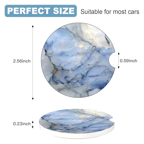 Ceramic Car Cup Holder Coasters Set of 2, 2.56 in Light Blue - color: Light Blue Marble