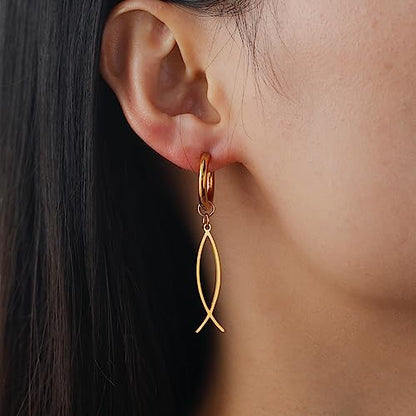 Earrings For Women Jesus Fish Faith Symbol Earrings Stainless Steel Chic Arc Fish Hook Earrings Christian Jewelry - color: gold 4