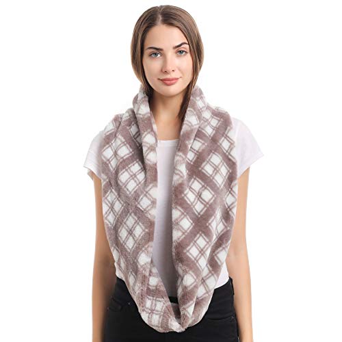 LA CARRIE Womens Leopard Print Infinity Scarf Loop Circle Neck Warmer - color: Light Grey Plaid
