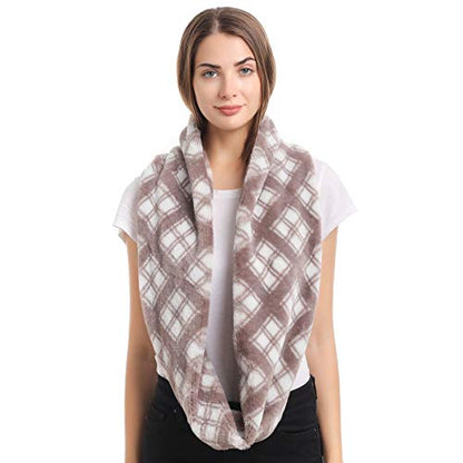 LA CARRIE Womens Leopard Print Infinity Scarf Loop Circle Neck Warmer - color: Light Grey Plaid