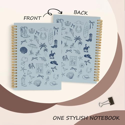 YLZlhb Blue Western Coastal Cowgirl Spiral Notebook Journal, Preppy Beach Notebooks for Note Taking, Cowgirl Gifts for Women, Girly Preppy Blue Ocean Hardcover Spiral Journal 5.5x8.3 Inches - color: cowgirl