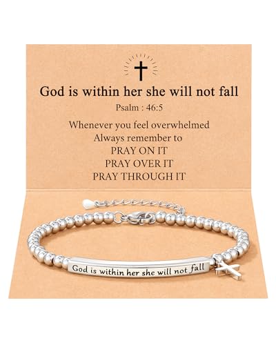 Bible Verse Bracelet Christian Jewelry Gifts for Women Girls - style: God is with her - Silver