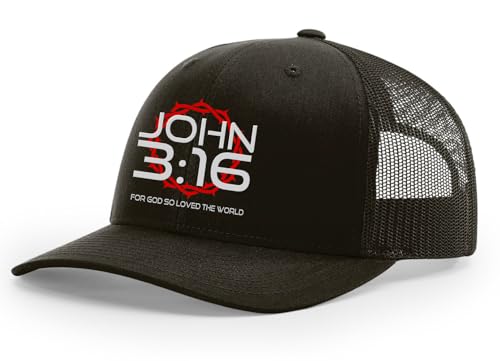 Christian John 3:16 for Got So Loved The World Mens Embroidered Mesh Back Trucker Hat - color: Coffee