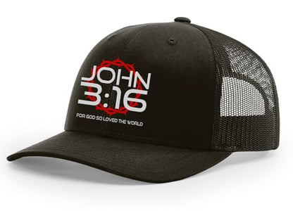 Christian John 3:16 for Got So Loved The World Mens Embroidered Mesh Back Trucker Hat - color: Coffee