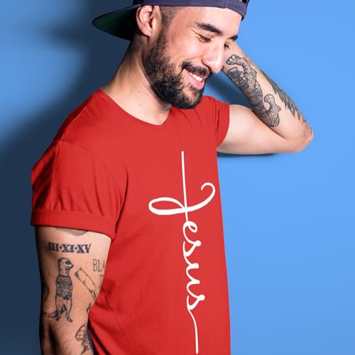 Jesus Cross T-Shirt - Christian Religious Graphic Tee for Men Women - color: Red, size: 3X-Large