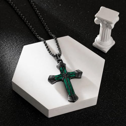 Cross Necklace for Men 925 Sterling Silver Cross Ebony Wooden Ankh Raven Praying Hands Crucifix Amulet Religious Jewelry Gifts for Men Women - color: Cross5