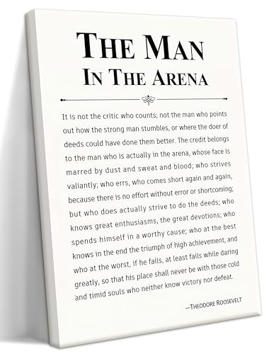 Framed Motivational Wall Decor for Men, The Man in The Arena Office Inspirational Wall Art, Positive Quotes Pictures, Spiritual Canvas Prints, Faith Based Gifts for Living Room, Bedroom 16x24 inch - color: Man in the Arena, size: 24"L x 16"W