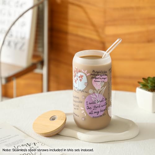 4Pcs Bible Verse Coffee Mug 16oz, Christian Gifts For Women, My Daily Bible Affirmations Tumbler, Religious Gift & Bible Accessories for Sister, Wife and Friends, Iced Coffee Cups with Lid & Straw - color: 4Pcs