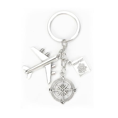 Airplane Keychains Travel Keychain for Women Compass Keyring Travel Airplane Keychain Gifts with Angel Charm - color: Style 3