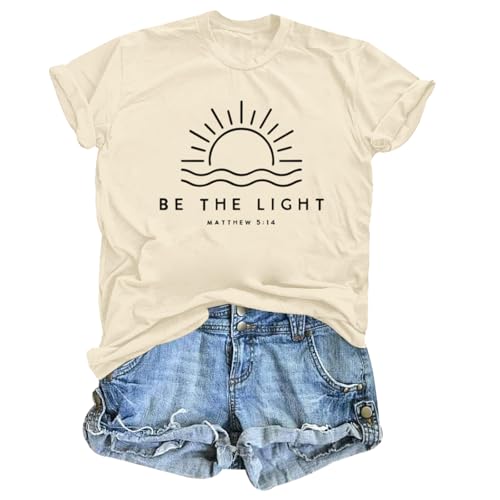 Sulayesh Christian Be The Light Shirts for Women Bible Verse Shirts Jesus Religious Faith Tshirts Inspirational Tees Tops - color: Apricot, size: Small