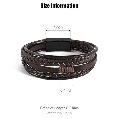 Leather Bracelet for Men Braided Stainless Steel Mens Bracelets - color: Brown-BlackBuckle