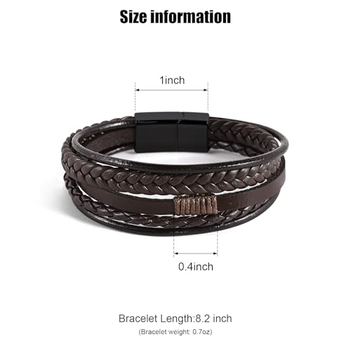 Leather Bracelet for Men Braided Stainless Steel Mens Bracelets - color: Brown-BlackBuckle