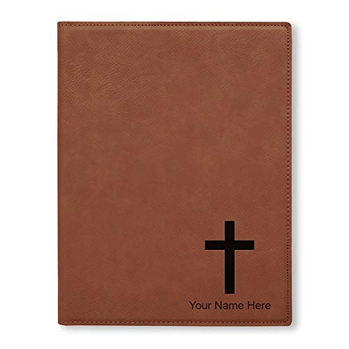 Large 9.5" X 12" Portfolio Notepad, Christian Cross, Personalized Engraving Included (Dark Brown) - color: Dark Brown, size: Large 9.5 X 12