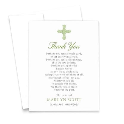 Modern Pink Paper Irish Funeral Thank You Notes Pre-Written, FLAT Religious Bereavement Thank You Cards With Envelopes, Sympathy Notecards With Celtic Cross, Your Choice of Quantity & Color - color: Celtic Cross