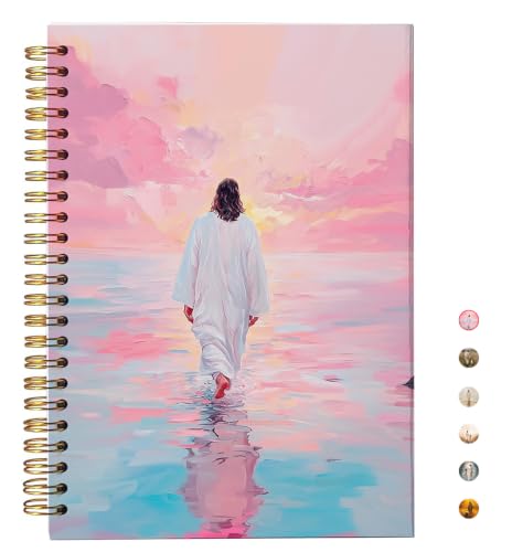 Jesus Christ Spiral Notebook, Jesus Christ Walking on Water, Church Notes Journal, I Will Walk With Christ LDS, Home & Office, Spiral Bound 5.5x8.3 - color: White-walk on water