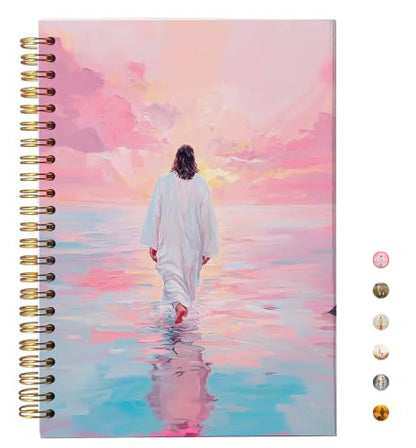 Jesus Christ Spiral Notebook, Jesus Christ Walking on Water, Church Notes Journal, I Will Walk With Christ LDS, Home & Office, Spiral Bound 5.5x8.3 - color: White-walk on water