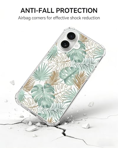 Tropical Monstera Leaves Phone Case Compatible with iPhone 17, Minimalist Aesthetic Gold and Green Palm Leaf Phone Cover for iPhone 17 - color: Tropical Leaf