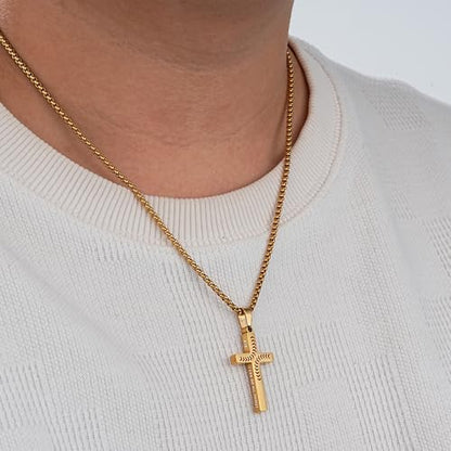 Baseball Cross Necklaces for Boys Men, Colourfast Stainless Steel Bible Verse Cross Chain Pendant Necklace Baseball Accessories Stuff Confirmation First Communion Gifts for Boys Teens - color: Gold