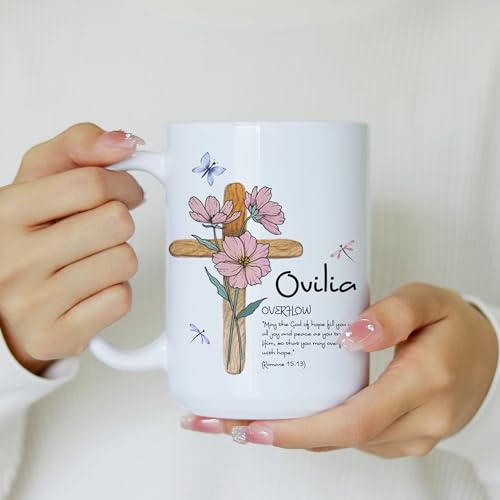 Personalized Name with Bible Verse Mug - Custom Bible Verse Birth Flower 11oz 15oz - Cross Christian Coffee Mug - Religious Gifts for Women - color: GOD-BIBLE-M1