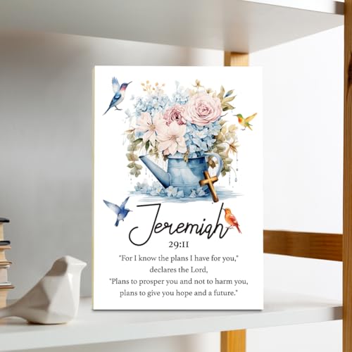 Christian Desk Decor - Jeremiah 29:11, Floral Wood Sign Bible Verses Wall Decor, Religious Gifts Inspirational Gifts For Women Men Prayer, Christian Decor For Home Office Living Room - style: Jeremiah 29:11 -a