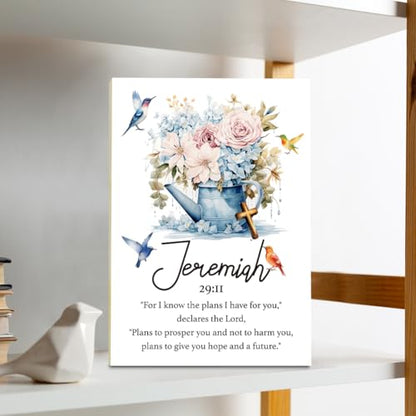 Christian Desk Decor - Jeremiah 29:11, Floral Wood Sign Bible Verses Wall Decor, Religious Gifts Inspirational Gifts For Women Men Prayer, Christian Decor For Home Office Living Room - style: Jeremiah 29:11 -a