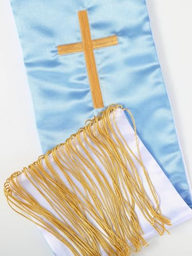 Eurzom 2 Pcs Reversible Clergy Stole with Cross Tassels - color: Blue,white