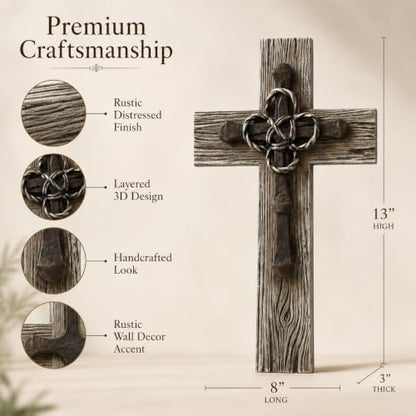 Comfy Hour 13 Inch Wall Cross, Rustic Faux Wood Decor