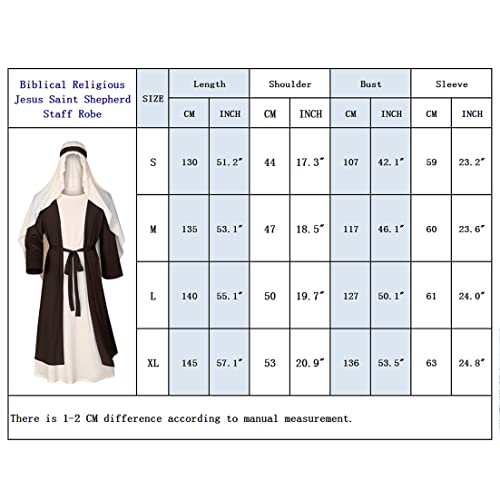 Irtysh Mens Biblical Saint Joseph Costume Jesus Robe Sherherd Costume Staffs Headwrap Hat Waist Rope Set - size: Large