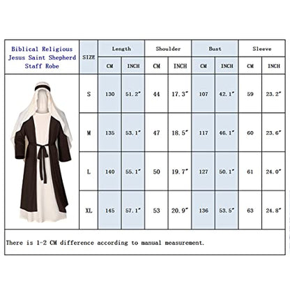 Irtysh Mens Biblical Saint Joseph Costume Jesus Robe Sherherd Costume Staffs Headwrap Hat Waist Rope Set - size: Large