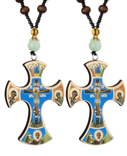 COTTVOTT Wood Rosary Beads Cross Necklace Men Prayer Eastern Orthodox Crucifix Jesus Pendant Necklace - color: color-5
