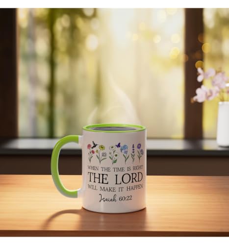 When the Time Right The Lord Will Make Happen Isaiah 60:22 Ceramic Mug, Light Green/White, 11oz - color: Light Green/White, size: 11 Ounces