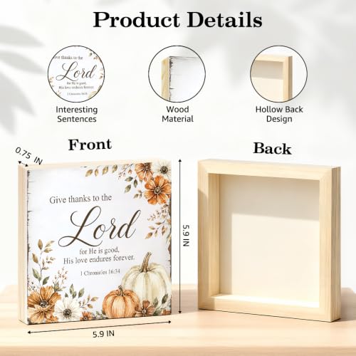 TOUNER Give Thanks To The Lord For He Is Good Wooden Box Sign, Pumpkins Wooden Box Sign for Home Farmhouse Bedroom Desk Shelf Decor, Rustic Gifts for Friends Family Colleague Christian Believers - color: multicolored084